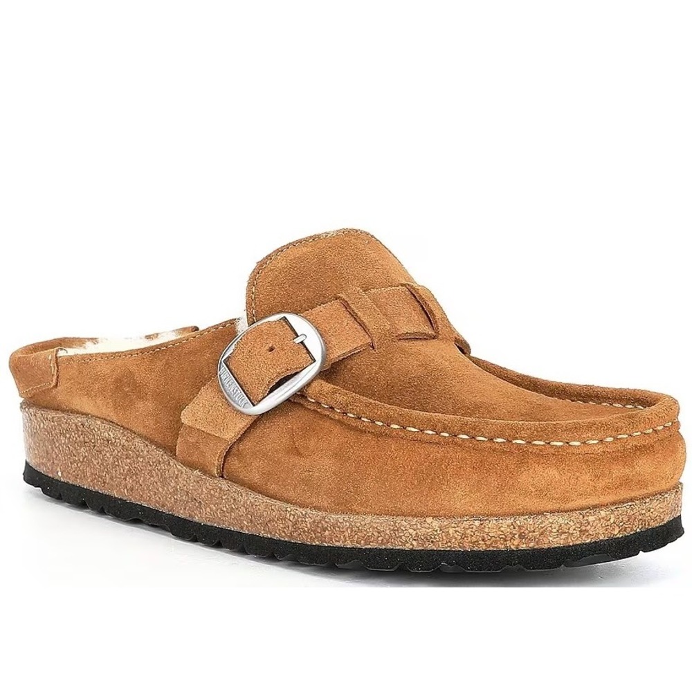 NWOT Birkenstock Buckley Shearling Suede Mules Tea Mink Brown Clogs Women 36/5.5